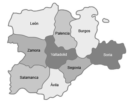 Mapa de Castilla y León con los colegios oficiales de Trabajo Social